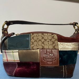 Coach Genuine Leather Mini Handbag with Patchwork design & strap. Condition:Good